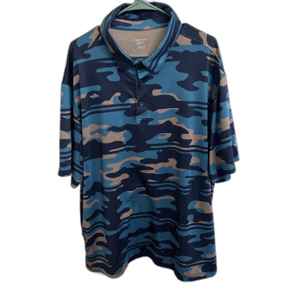 🔥Reebok 1Xlt SpeedWick Blue Camouflage Quarter Button Short Sleeve Shirt🔥‎